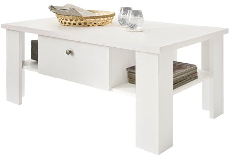 Furn.Design Couchtisch in weiß Pinie Landhaus, Beistelltisch 107 x 67 cm, Soft-Close-Funktion, Fiastra