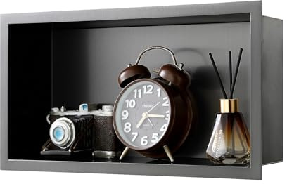 ROVOGO 40x20cm Schwarz Wandnische Dusche Edelstahl, Einzelregal‑Duschnische | Wandnische für Dusche, Eingebettete Nische Dusche für Bad, Einbaunische Dusche, Einbauregal, Wandregal Duschenaufbewahrung