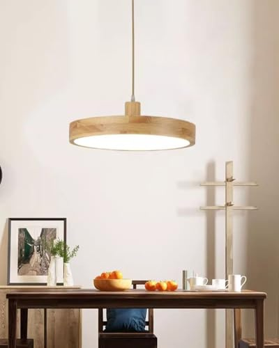 LED Pendelleuchte Holz Runde Esszimmer Dimmbare Hängelampe mit Fernbedienung, Moderne Esstischlampe Design Höhenverstellbar Hängeleuchte für Wohnzimmer Esszimmerlampe Küche Esstisch Lampe(30cm)