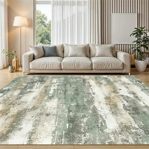 USHIRUG Abstract Area Rug, 120x180cm, Modern Marble Green and Beige Vintage Large Rugs, Soft Luxurious Easy-Care Non-Slip Washable Carpet Floor Mat for Living Room Bedroom Dining Room Office