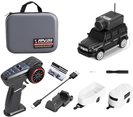 Quavva 6405/6406-C 1:64 Scale Mini FPV RC Car with 720P HD Camera, 2.4GHz Remote Control, Real-Time Video Transmission, APP/Remote Control for Indoor Racing(Black control)