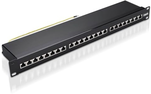 ZHITING Panneau de brassage CAT 6a 24 ports blindé (STP) - 8 prises RJ45 blindées - Montage mural/de bureau - Noir - Compatible avec TIA/EIA-568A et 568B