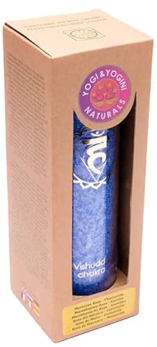 Duftkerze Kehl-Chakra (Vishuddha) im Glas - Yogi & Yogini Naturals - 100 Stunden Brenndauer (5. Chakra - blau - Marokkanische Rose, Kamille)