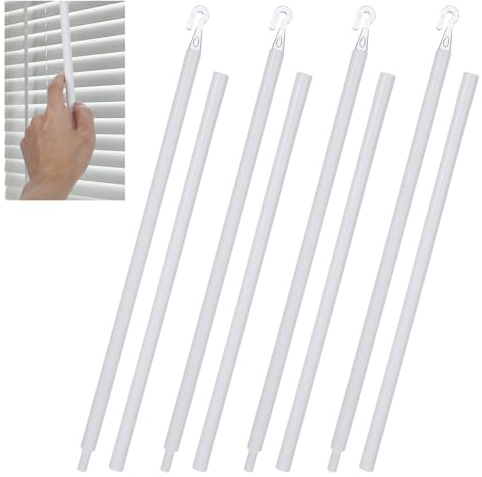 Thinp 4 Pcs Detachable Blind Rods 24 Inches Blind Wand Replacement with Hook White Plastic Blind Sticks to Open Blinds for Vertical Blinds Cordless Curtains & More
