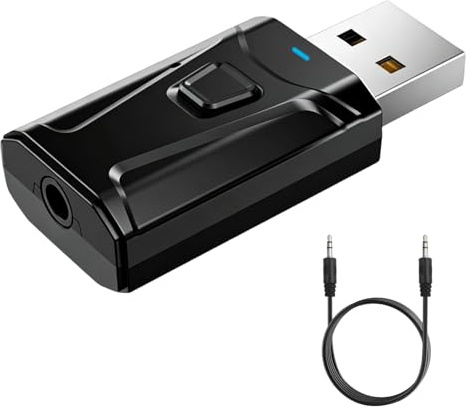 USB Bluetooth Transmitter for TV, USB Bluetooth 5.0 Adapter with 3.5mm AUX Plug and Play Clear Sound Quality 4-in-1 Car Wireless Audio Transmitter Receiver Adapter for PC Home Audio System Speakers