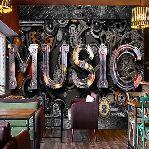 XLMING Retro Music Three Dimensional Gears Industrial Style 3D Wallpaper Luxury Home Dining Decor Paste Sofa Living Room The Wall for Bedroom Mural-250cm×170cm