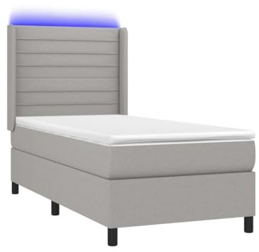 Yisssmeng Boxspringbett 80x200 cm Hellgrau mit Matratze LED Komforthöhe Modernes Einzelbett für Jugendzimmer Gästezimmer Schlafsofa Stil