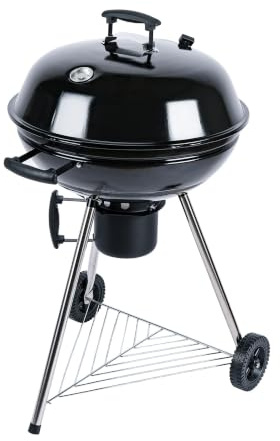 CosmoGrill Noir Kettle BBQ, Black | 54cm Round Portable Charcoal Barbecue with Lid & Wheels, Adjustable Air Vents & Removable Ash Catcher for Garden & Patio.