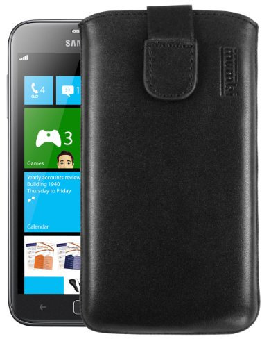 mumbi Echt Ledertasche kompatibel mit Samsung Ativ S Hülle Leder Tasche Case Wallet, schwarz