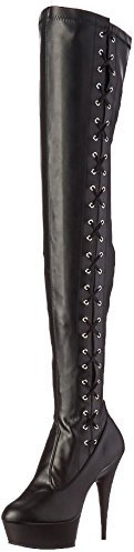 PLEASER DELIGHT-3050, Damen Over-Knee Stiefel, Schwarz (Schwarz (Blk STR Faux Leather/Blk Matte)), 40 EU (7 Damen UK)