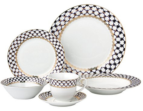 Lorren Home Trends Vajilla de porcelana de 24 piezas, color azul