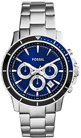 Fossil Uhr für Herren Briggs, QuarzChronographenwerk, 42 mm silberfarbenes Edelstahlgehäuse mit Edelstahlarmband, CH2927