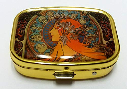Fridolin 18248 Pillendöschen Art Nouveau - Zodiak, Metall, bunt, 5.1x3.6x1.8 cm
