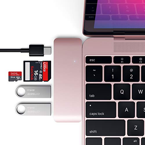 Satechi Hub Combo USB 3.0 3-en-1 en Aluminium Type-C avec Pass-Through USB-C - Compatible avec MacBook Air 2020/2018, iPad Pro 2020/2018, MacBook 12 Pouces 2017/2016 (Or Rose)