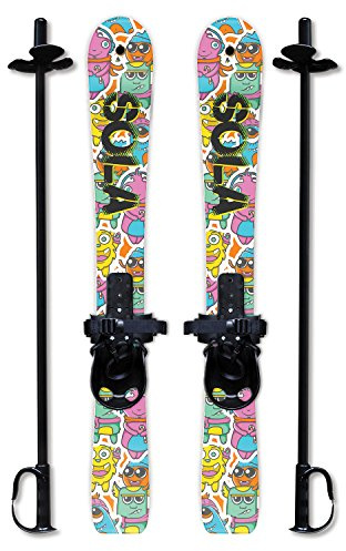 SOLA Kids Ski Set – Beginner Cross Country Skis with Poles and Adjustable Bindings for Ages 3–4, Backyard Winter Fun (Gaggle)