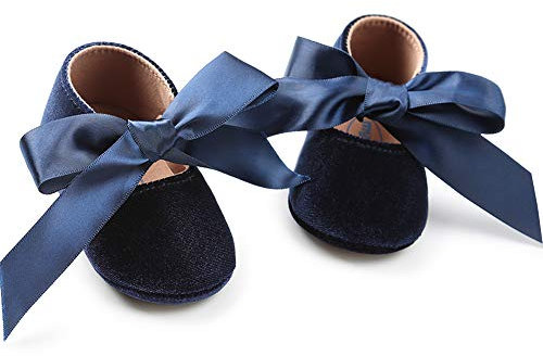 RVROVIC Baby Girls Ballerina Mary Jane Flats Toddler Girl Princess Dress Shoes Soft Infant Crib Shoes(12-18 Months Toddler,Navy Blue)