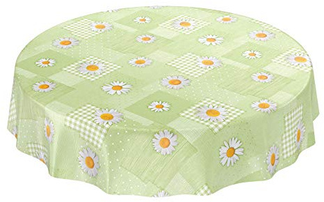 ANRO Wachstuchtischdecke Wachstuch Wachstischdecke Tischdecke Kamille Patchwork Grün Rund 140cm abwaschbar wasserabweisend Gartentischdecke Meterware pflegeleicht Lotuseffekt