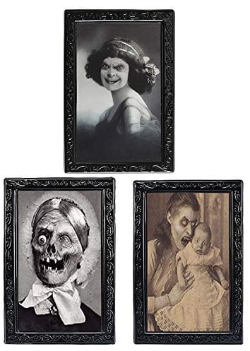 TRIXES 3-er Pack Halloween 3D Lentikular Magic Hologramm Wackelbilder - Wandportäts mit Horror Grusel Effelt als Dekoration für gespenstische, gruselige Themenpartys - 38 cm x 25 cm