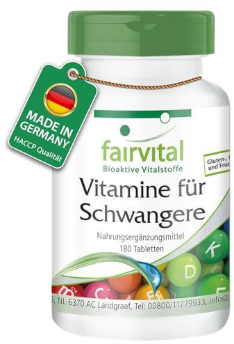 Fairvital | Vitaminas para el embarazo - Con 800µg de Ácido fólico por comprimido - Para 6 meses - 180 Comprimidos - Calidad Alemana