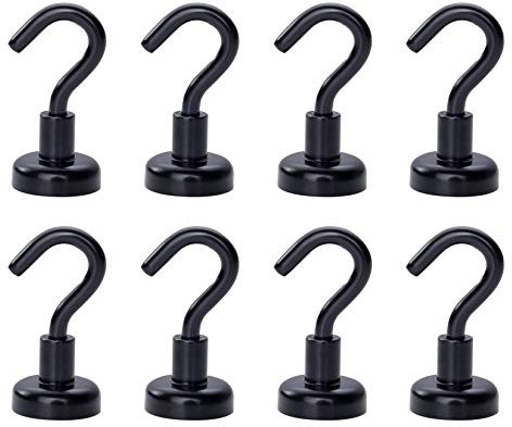 TAOHUIEU 8pcs schwarz magnetische Haken 12Lbs starke Aufhänger Heavy Duty Magnetische Haken D16 starke Haltehaken