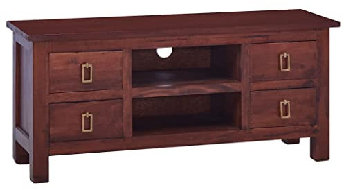 vidaXL Mahagoni-Holz Massiv TV Schrank 4 Schubladen 2 Fächer Lowboard TV Möbel Fernsehtisch Fernsehschrank HiFi-Schrank Klassisch Braun 100x30x45cm