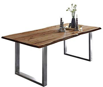 SAM Esszimmertisch 160 x 85 cm Mephisto, Baumkantentisch naturfarben, Akazienholz massiv, U-Gestell Edelstahl gebürstet