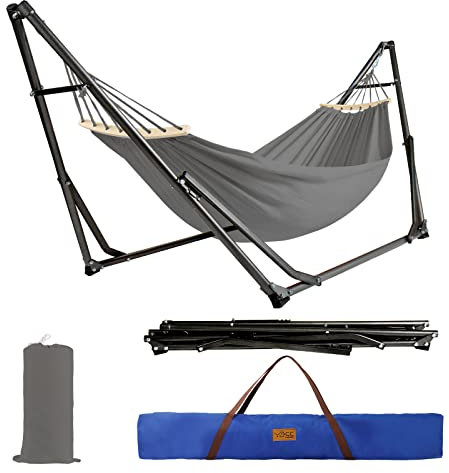 CCLIFE Hängematte mit Gestell klappbar für Outdoor Tragetasche Tragbar Indoor Garten,Color:Mit Gestell.Grau