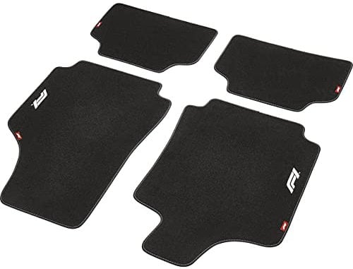 Formula 1 Universal Auto Fußmatten Set in Premium Qualität, Antirutschfest, Auto Matten Fussmatten 4-teilig, mit Logo, schwarz/weiß