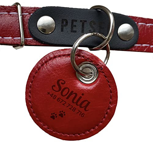 Petsen Hundemarke mit Gravur | Adressanhänger Hund mit Name und Telefonnummer | Hundeanhänger mit Gravur | Hundemarke Personalisiert | Dog Tag mit Gravur | Farbe: Rot