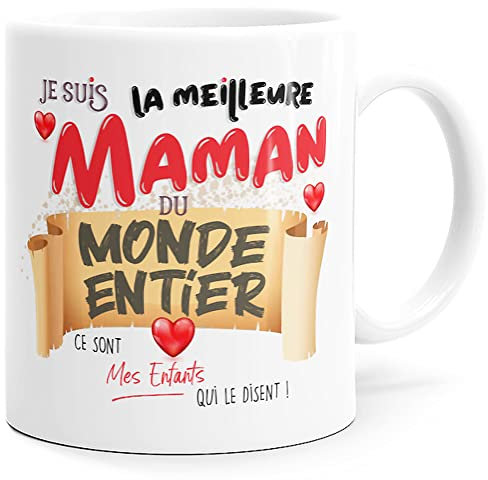 Luigi Collection Mug Maman Idée Cadeau Original pour Fête des Mères, Tasse Message Amour Humour Meilleure du Monde Enfants, Message Amour Femme Mère Amie Copine pour Anniversaire Noël