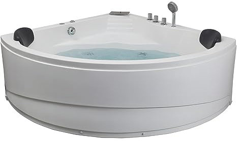 Vente-unique-Baignoire balnéo d'angle avec système de cascade AGLENA - 2 places - 350L - 150 * 150 * 60 cm
