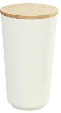 WENKO Aufbewahrungsdose Plaia 950 ml, cremefarbene Vorratsdose mit Deckel aus Bambus ausgestattet mit einem Silikonring, luftdichter Verschluss, spülmaschinengeeignete Dose, BPA-frei, Ø 10,5 x 18,5 cm
