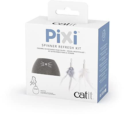 Pixi Spinner Refresh Kit de Rechange avec Housse en Tissu et Plumes de Rechange pour Pixi Spinner Distributeur de friandises, Distributeur de friandises, Jouet interactif pour Chat, Gris
