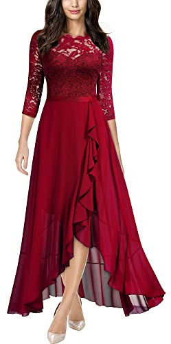 MIUSOL Women's Elegant Scoop Neck Floral Lace Formal Wedding Maxi Dress (XX-Large, Red)