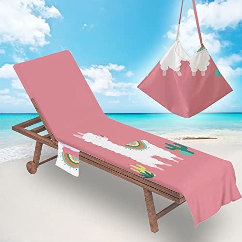 Morbuy Strandliegen Handtuch mit Taschen Mikrofaser, Alpaka Drucken Liegestuhl Handtuch Strandtuch für Liegen Handtücher für Strandliegen Strandtuch, Kapuze für Besseren Halt (Karikatur Alpaka)