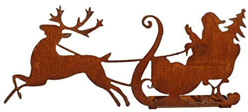 Bornhöft Weihnachtsmann auf Schlitten Rost Gartendeko Edelrost zum Stellen Gartenstecker Metall Gartendekoration Weihnachten rostige