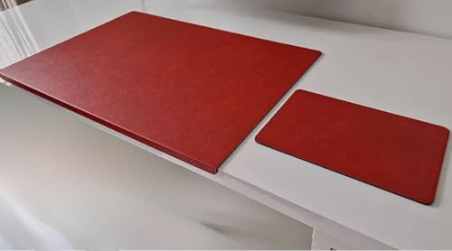 PM Gewinkelte Schreibtischunterlage mit Kantenschutz Just Leder inkl Mauspad in 3 Grössen und in 7 Farben (Rot, 60cm x 38cm)