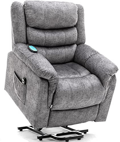 Azkoeesy Elektrischer Relaxsessel, Fernsehsessel, Massagesessel, mit Wärmefunktion, Massagefunktion, Liegefunktion, Aufstehhilfe, für alte Menschen, Bezug aus rutschfestes Stoff, Grau