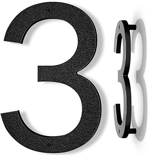 Yafimea Número de casa exterior 20 cm negro, Número grande para pared o valla con diseño moderno y efecto flotante 3D, plástico ABS resistente al clima (3)