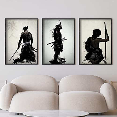 IUNTWEIE Japanische Samurai Leinwand Bilder, Japanische Bushido Poster Wandkunst, Krieger Leinwand Malerei für Wohnzimmer Schlafzimmer Dekor, ohne Rahmen(3x30x40cm)