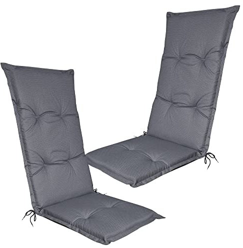 DILUMA Hochlehner Auflage Naxos für Gartenstühle 118x49 cm 2er Set Uni Grau - 6 cm Starke Stuhlauflage mit Komfortschaumkern und Bezug aus Baumwoll-Mischgewebe - Made in EU mit ÖkoTex100
