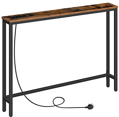 HOOBRO Slim Console Table with Charging Station, Hallway Table with USB Ports and Power Outlets, 100 cm Long, Narrow Sofa/Behind Couch Table for Entryway, Small Spaces, Rustic Brown EBF51KXG01