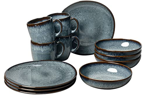 like. by Villeroy & Boch - Lave Geschirr Set aus Steingut, 12tlg., Pottery Look, Frühstückservice für 4 Personen