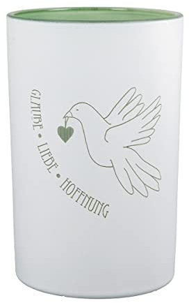 GILDE Windlicht Glaube grün/weiß, Glaube Liebe Hoffnung H: 18 cm Ø 12 cm 50720