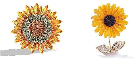 Paquet de 2 pièces Marguerite Broche Tournesols Broche fleur en alliage Incrustés de diamants Marguerite Émail Broche Ensemble Matériau en alliage Pour les dîners les danses les fêtes d'anniversaire