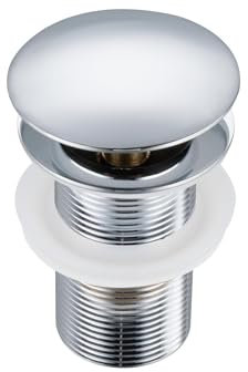 Balneo Messing Waschbecken Stöpsel Universal - Pop Up Ventil Waschbecken 66 mm x G1 1/4 - Waschbeckenstöpsel Pop Up Chrom - Spülbecken Stopfen ohne Überlauf - 4 Dichtungen, klick A