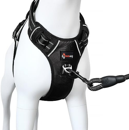 Bossdog No Pull Dog Harness and Lead Set | Anti Pull Dog Harness No Pull For Small, Medium, Large and Puppy Dogs | Features Sturdy Top Handle and Reflective Strips (Medium, Black)