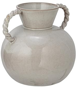 Bloomingville 23,5 cm große Steingut-gedrehte Griffe und reaktive Glasur, cremefarbene Vase