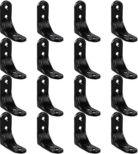 16Pcs Black Corner Brackets L Brackets Corner Brace Metal Iron Joint Angle Bracket for Desk Table Chairs Bookshelf Board and Furniture Cabinets