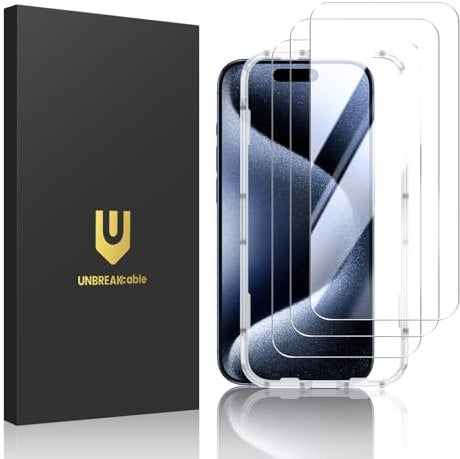 UNBREAKcable Screen Protector for iPhone 15 Pro Max[3 Pack] - 9H Hardness Tempered Glass Screen Protector with Installation Frame for iPhone 15 Pro Max-6.7 Inch [Anti-scratch,Bubble-free]